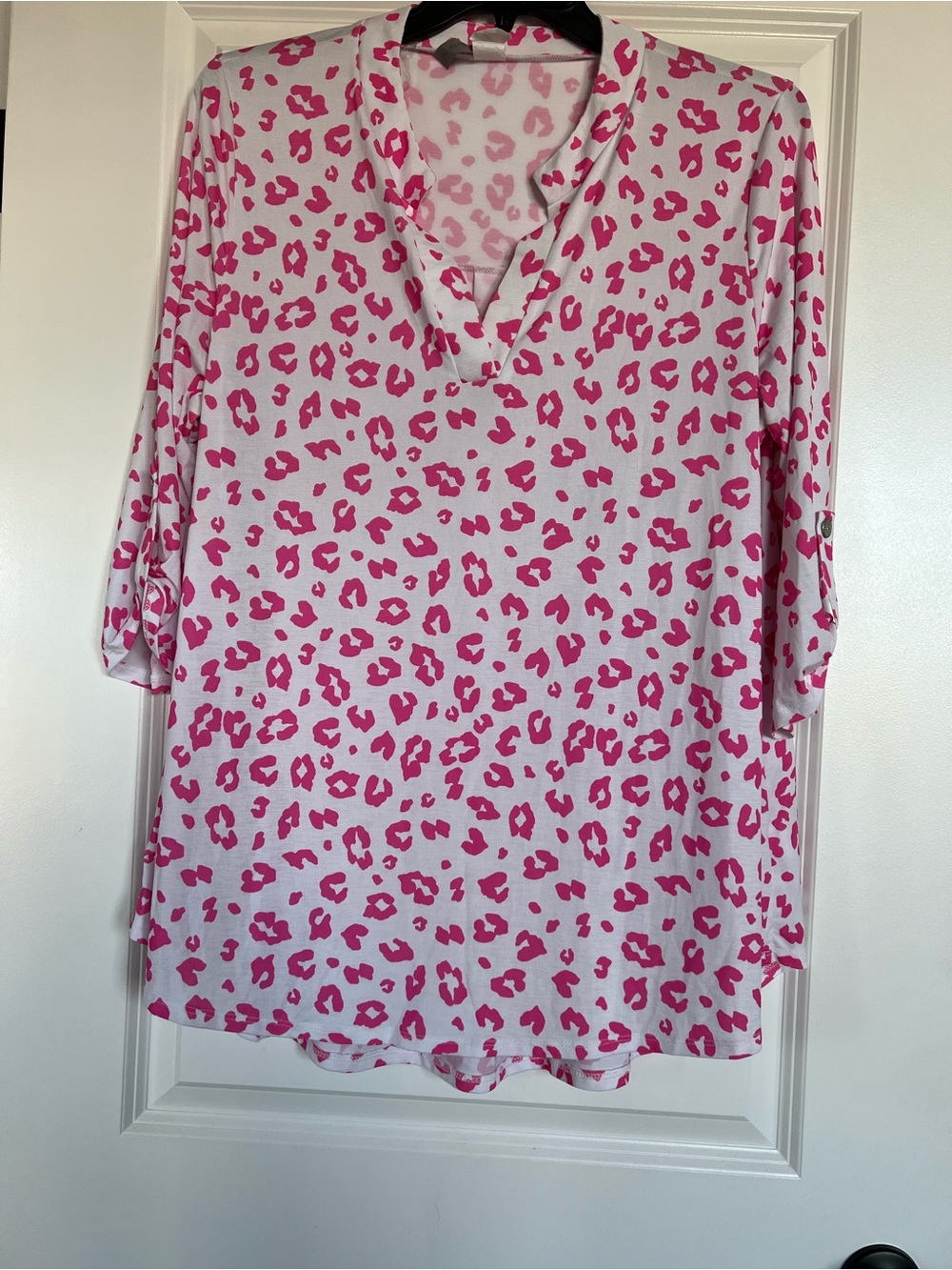 Pink Leopard Print V-Neck Tunic Top